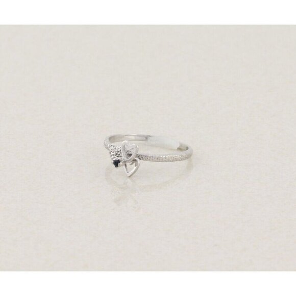 14k White Gold Heart Ring Blue Cubic Zirconia High Setting Size 6 1/4 - Picture 7 of 8